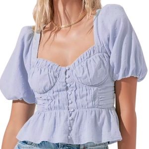 Astr Clairemont Sweetheart Neck Puff Sleeve Peplum Top